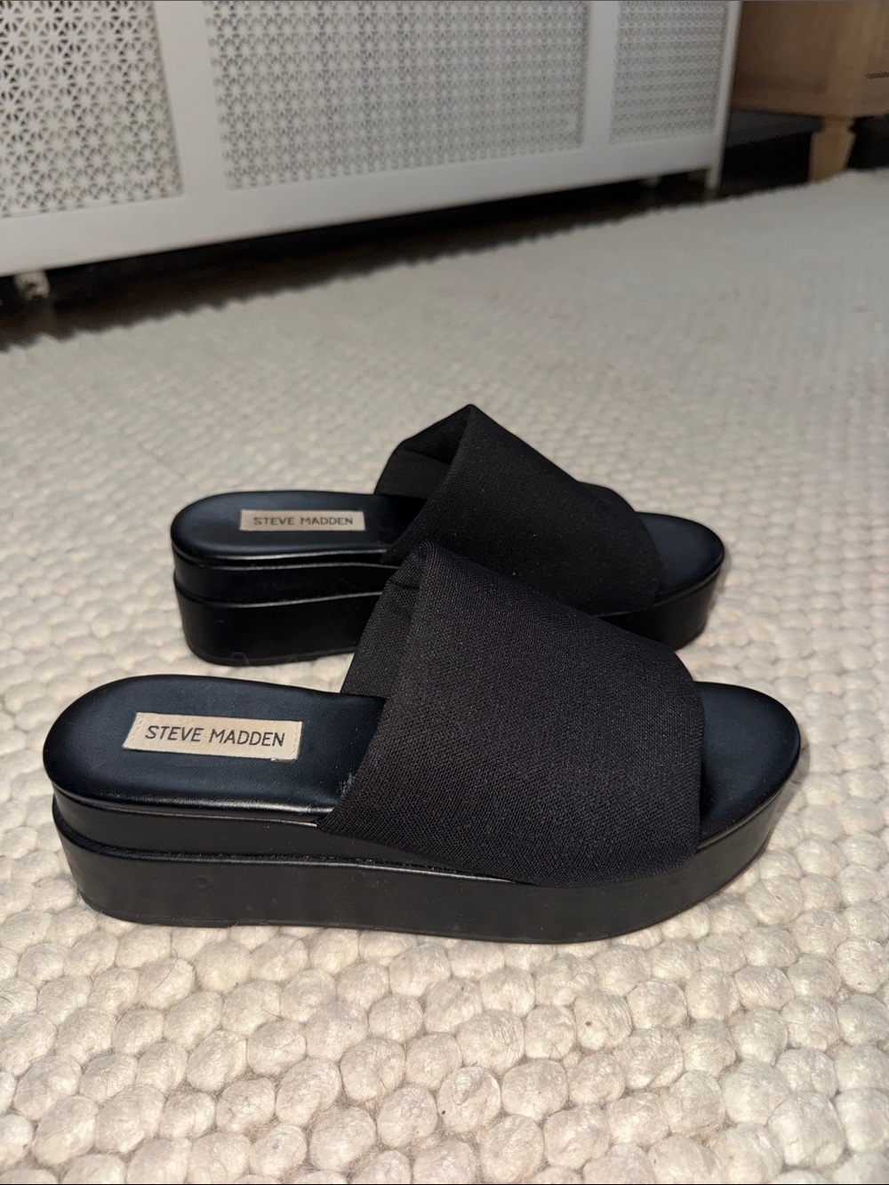Steve Madden Black Wide-Band Slide Platform Mules